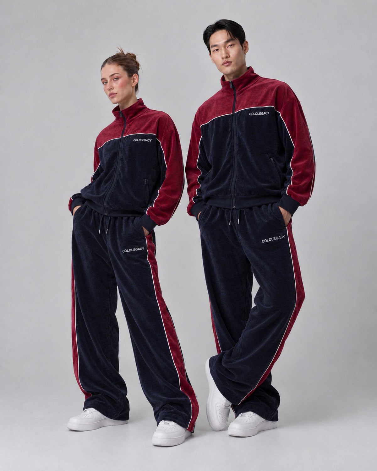 Coldlegacy Velvet Track Jacket - Red/Navy