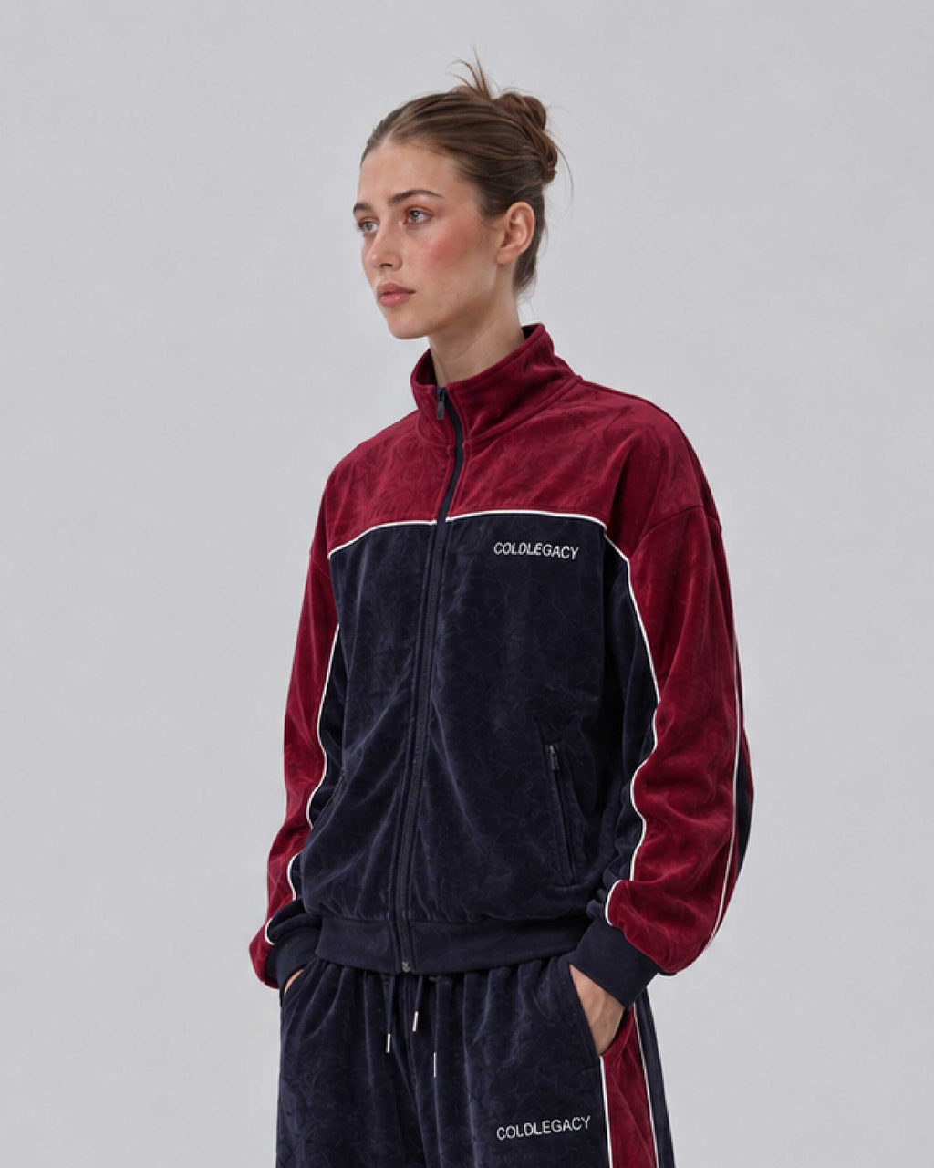 Coldlegacy Velvet Track Jacket - Red/Navy