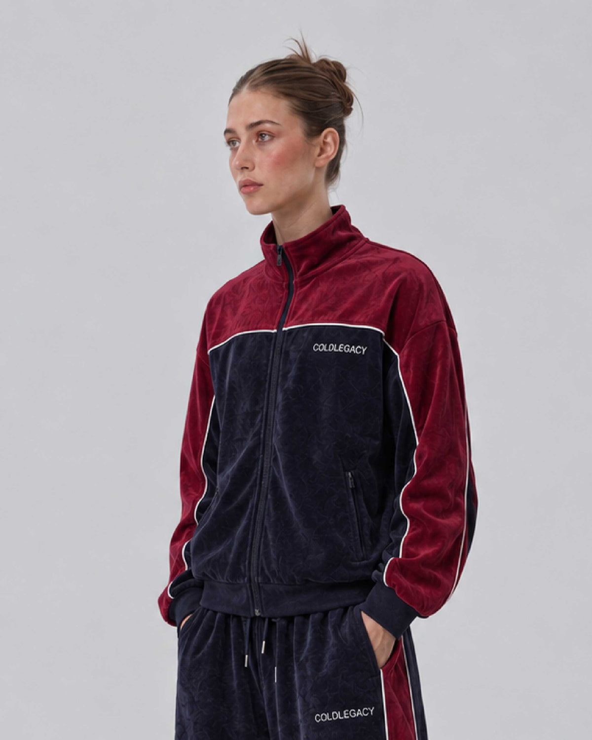 Coldlegacy Velvet Track Jacket - Red/Navy