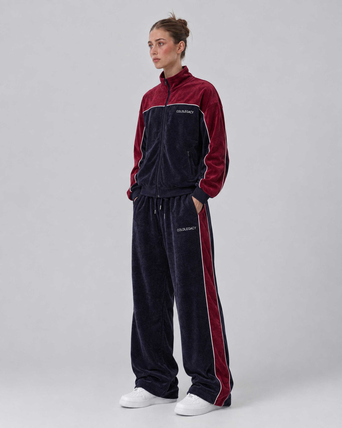 Coldlegacy Velvet Track Jacket - Red/Navy