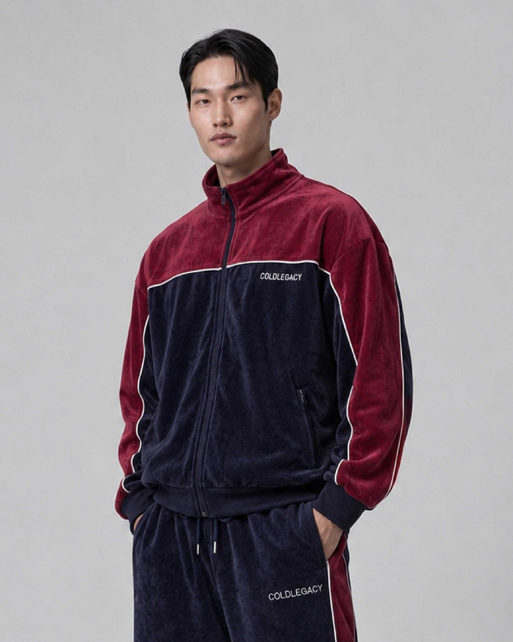 Coldlegacy Velvet Track Jacket - Red/Navy
