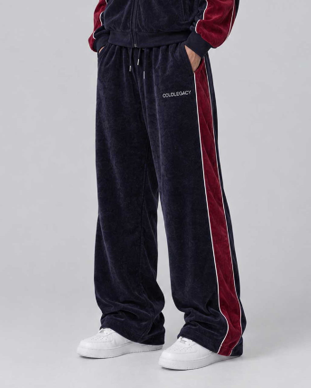 Coldlegacy Velvet Track Trousers - Navy/Red