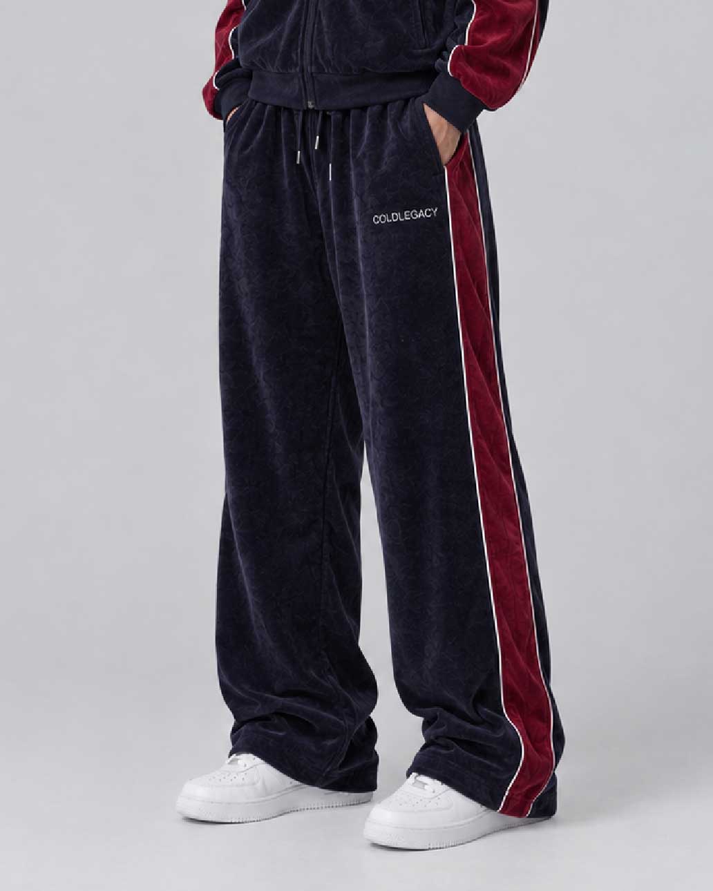 Coldlegacy Velvet Track Trousers - Navy/Red
