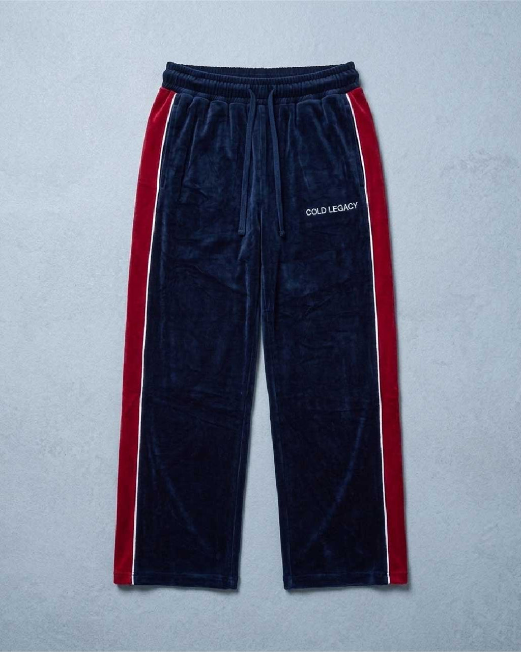 Coldlegacy Velvet Track Trousers - Navy/Red